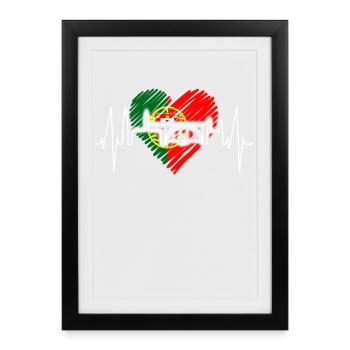 Porto Skyline Heartbeat Portugal Heart Love Porto - Affiche encadrée (27 × 37 cm) - noir - Devant