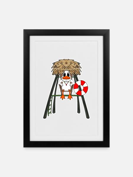 Rettungsschwimmer Ente - Gerahmtes Poster (27 × 37 cm) - Schwarz