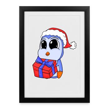 Bébé pingouin Noël - Affiche encadrée (27 × 37 cm) - noir - Devant