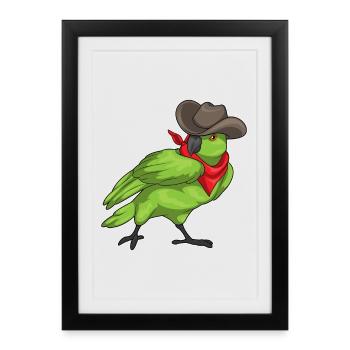 Perroquet Cowboy chapeau de Cowboy - Affiche encadrée (27 × 37 cm) - noir - Devant