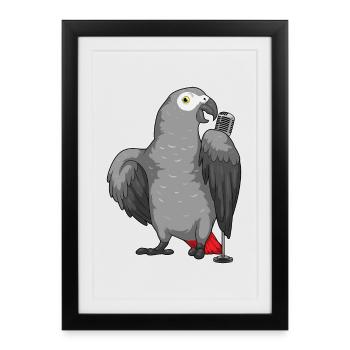 Parrot Singer Microphone Chant - Affiche encadrée (27 × 37 cm) - noir - Devant