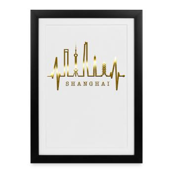 Shanghai Skyline Heartbeat Chine J’aime Shanghai - Affiche encadrée (27 × 37 cm) - noir - Devant