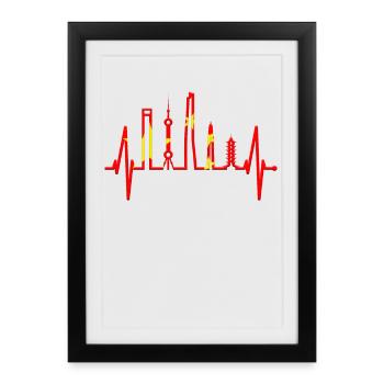 Shanghai Skyline Heartbeat Chine J’aime Shanghai - Affiche encadrée (27 × 37 cm) - noir - Devant