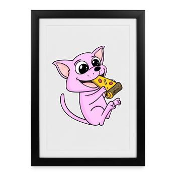 Pizza au chat Sphynx - Affiche encadrée (27 × 37 cm) - noir - Devant