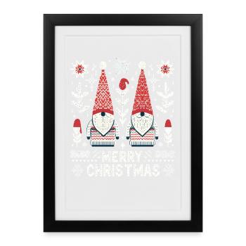 Merry Christmas Gnomes Knitting Pattern Look - Framed poster (27 × 37 cm) - black - Front