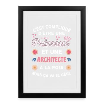 Cadeau Humoristique architecte Princesse - Affiche encadrée (27 × 37 cm) - noir - Devant