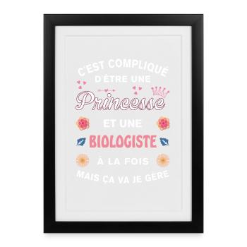 Cadeau Humoristique Biologiste Princesse - Affiche encadrée (27 × 37 cm) - noir - Devant