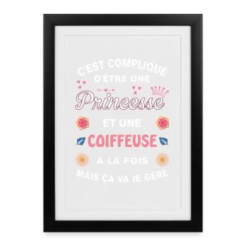 Cadeau Humoristique Coiffeuse Princesse - Affiche encadrée (27 × 37 cm) - noir - Devant