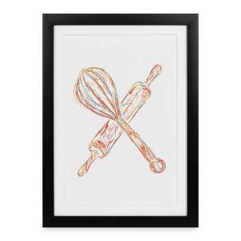 Rolling pin and hand mixer drawing - Framed poster (27 × 37 cm) - black - Front