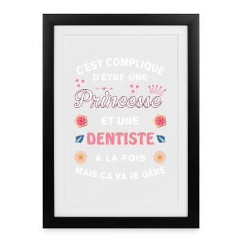 Cadeau Humoristique Dentiste Princesse - Affiche encadrée (27 × 37 cm) - noir - Devant