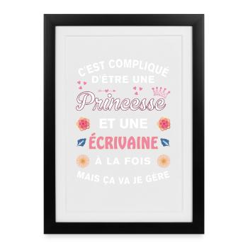 Cadeau Humoristique écrivaine Princesse - Affiche encadrée (27 × 37 cm) - noir - Devant