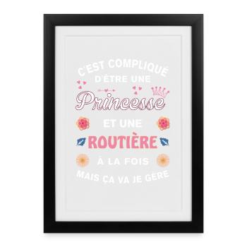 Cadeau Humoristique Routière Princesse - Affiche encadrée (27 × 37 cm) - noir - Devant