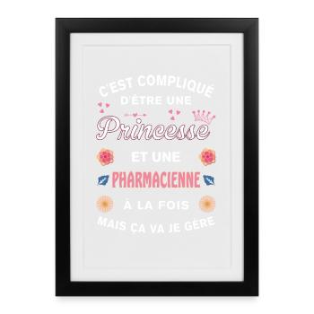 Cadeau Humoristique Pharmacienne Princesse - Affiche encadrée (27 × 37 cm) - noir - Devant