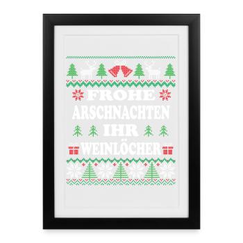 FROHE ARSCHNACHTEN IHR WEINLÖCHER - Gerahmtes Poster (27 × 37 cm) - Schwarz - Vorne