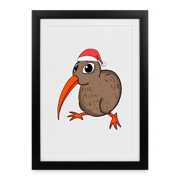 Noël de l’oiseau kiwi - Affiche encadrée (27 × 37 cm) - noir - Devant