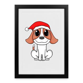 Chien Chien Animal Noël - Affiche encadrée (27 × 37 cm) - noir - Devant