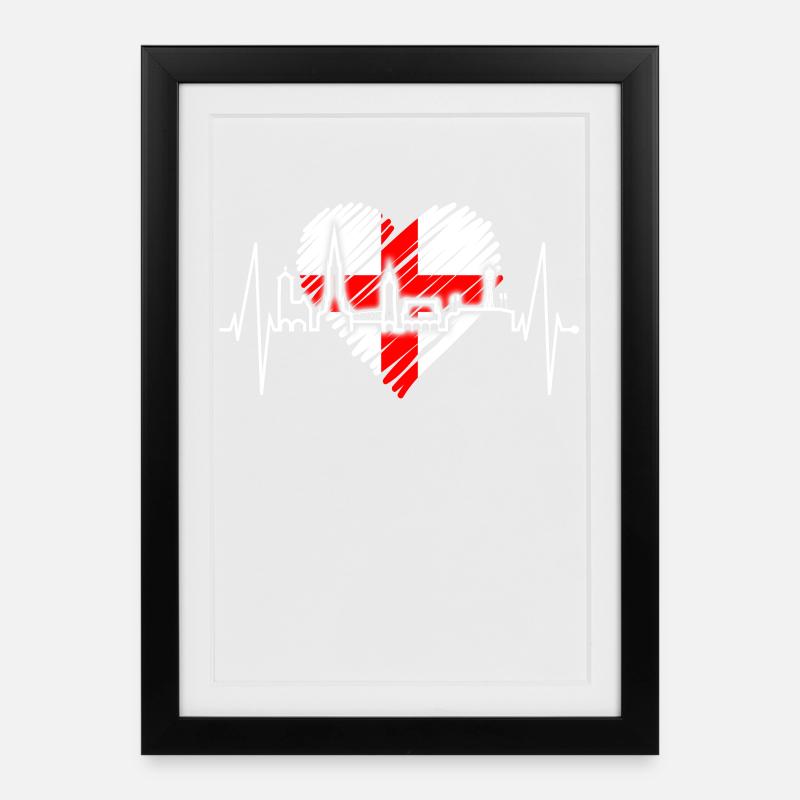 Freiburg im Breisgau Skyline Herzschlag Freiburger - Gerahmtes Poster (27 × 37 cm) - Schwarz
