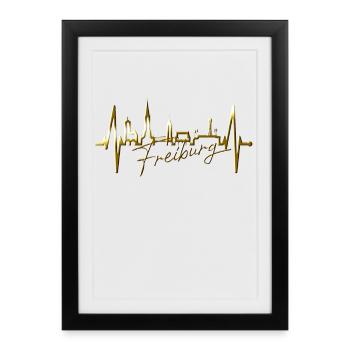Freiburg im Breisgau Skyline Heartbeat Freiburger - Framed poster (27 × 37 cm) - black - Front