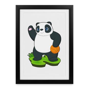 Panda Joueur de basket-ball Basket-ball - Affiche encadrée (27 × 37 cm) - noir - Devant