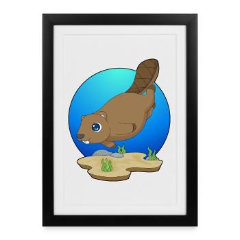 Biber Taucher Tauchen - Gerahmtes Poster (27 × 37 cm) - Schwarz - Vorne