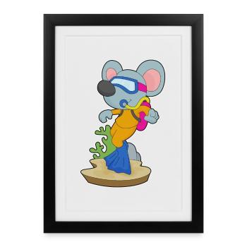 Maus Taucher Schwimmbrille Tauchen - Gerahmtes Poster (27 × 37 cm) - Schwarz - Vorne