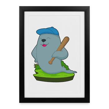Battoir de baseball Seal - Affiche encadrée (27 × 37 cm) - noir - Devant