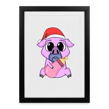Cochon bébé Noël - Affiche encadrée (27 × 37 cm) - noir - Devant