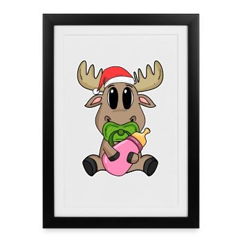 Bébé orignal Noël - Affiche encadrée (27 × 37 cm) - noir - Devant
