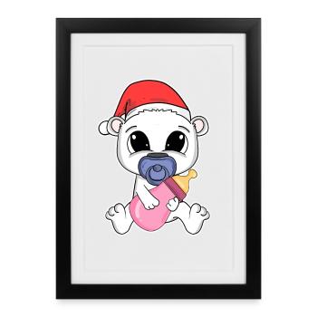 Ours polaire Bébé Ours de Noël - Affiche encadrée (27 × 37 cm) - noir - Devant