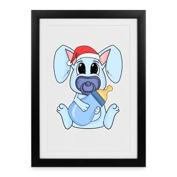 Lapin bébé Noël - Affiche encadrée (27 × 37 cm) - noir - Devant