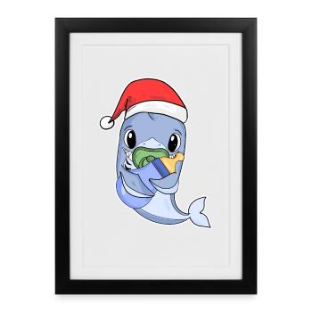Requin bébé Noël - Affiche encadrée (27 × 37 cm) - noir - Devant