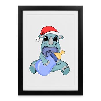 Rhinocéros bébé Noël - Affiche encadrée (27 × 37 cm) - noir - Devant