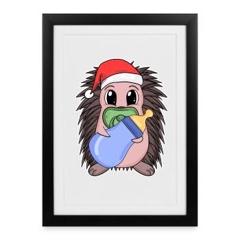 Hérisson bébé Noël - Affiche encadrée (27 × 37 cm) - noir - Devant