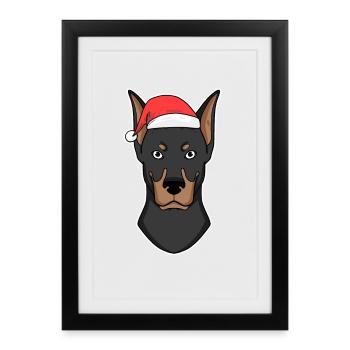 Dobermann Hund Tier Weihnachten - Gerahmtes Poster (27 × 37 cm) - Schwarz - Vorne