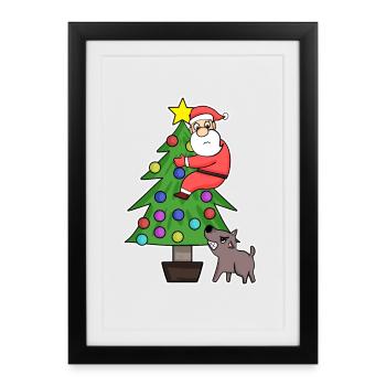 Weihnachtsmann auf dem Weihnachtsbaum - Gerahmtes Poster (27 × 37 cm) - Schwarz - Vorne