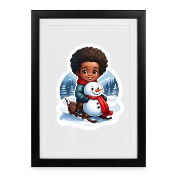 Kid-friendly snowman design - Framed poster (27 × 37 cm) - black - Front