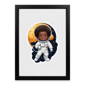 Kinder astronaut mit Mondhintergrund - Gerahmtes Poster (27 × 37 cm) - Schwarz - Vorne