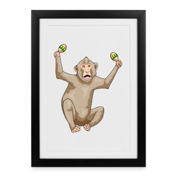 Monkey Musician Rattle Music - Framed poster (27 × 37 cm) - black - Front
