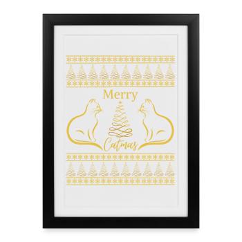 Merry Catmas Noël Amoureux des Chats Ambiance Noël - Affiche encadrée (27 × 37 cm) - noir - Devant