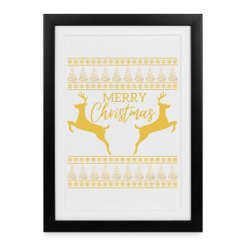 Merry Christmas Rennes Flocon de neige de Noël - Affiche encadrée (27 × 37 cm) - noir - Devant