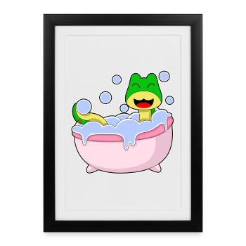 Snake Bathing Bathtub - Framed poster (27 × 37 cm) - black - Front
