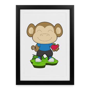 Affe Apfel  - Gerahmtes Poster (27 × 37 cm) - Schwarz - Vorne