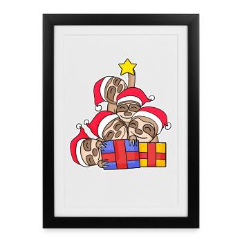 Sloth, Sloths, Christmas Tree, Christmas - Framed poster (27 × 37 cm) - black - Front