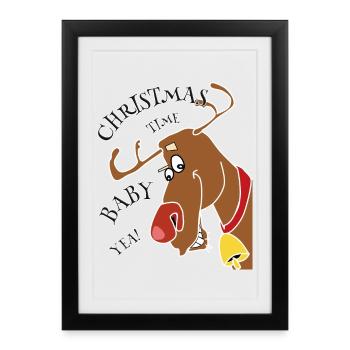 Drôle de renne avec le dicton de Noël - Affiche encadrée (27 × 37 cm) - noir - Devant