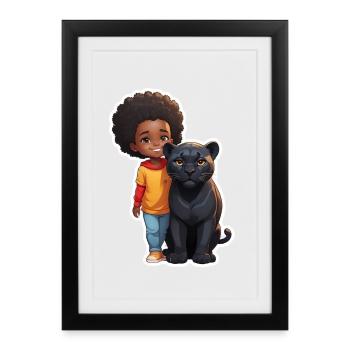 Kid Friendly Animal amitié Illustration - Affiche encadrée (27 × 37 cm) - noir - Devant