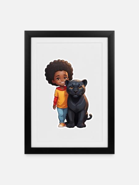 Kid Friendly Animal Friendship Illustration - Framed poster (27 × 37 cm) - black