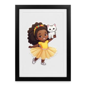 Cheerful child with cat in tutu - Framed poster (27 × 37 cm) - black - Front