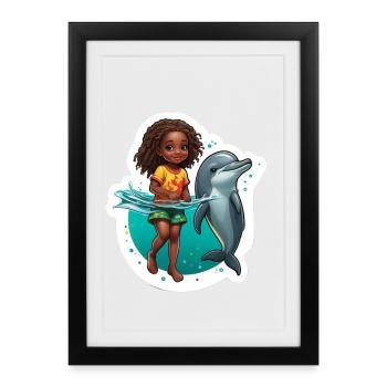 Joyeuse aventure en mer avec un dauphin - Affiche encadrée (27 × 37 cm) - noir - Devant