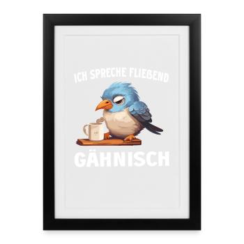 Lustig Vogel Kaffee Vögel Kaffeeliebhaber Spruch - Gerahmtes Poster (27 × 37 cm) - Schwarz - Vorne