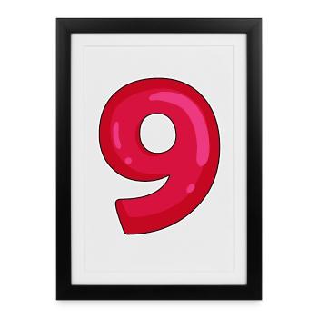NEUF - 9 - Chiffre rouge - Affiche encadrée (27 × 37 cm) - noir - Devant